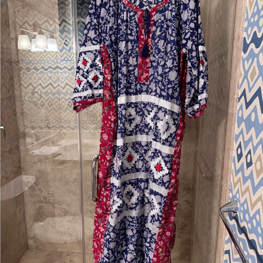 Bohemian Floral Maxi Dress in Blue and Red